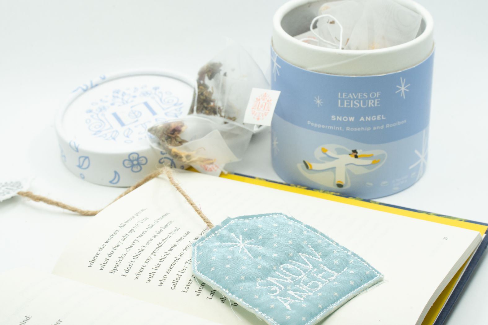 Snow Angel Herbal Tea & Matching Upcycled Bookmark Leaves of Leisure